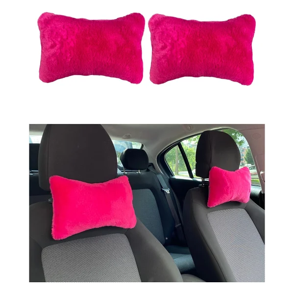 Yumuşak Peluşlu Ortopedik Araba Seyahat Boyun Yastığı 2'li Fuşya Pembe - Görsel 2
