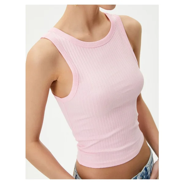Koton Basic Crop Atlet Bisiklet Yaka Pamuklu Ribanalı - Pembe - Görsel 5