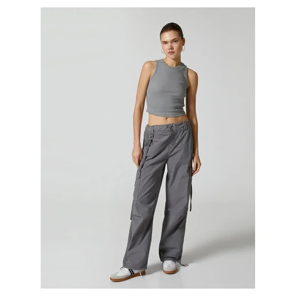Koton Basic Crop Atlet Bisiklet Yaka Pamuklu Ribanalı - Ekru - XS - Görsel 7