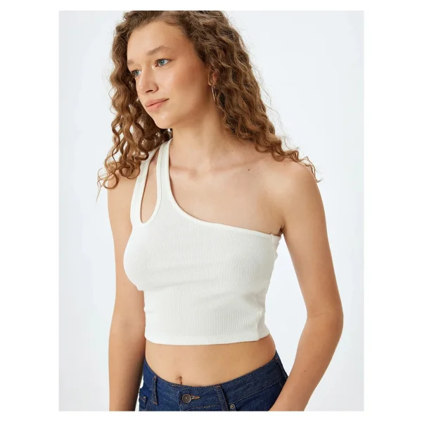 Koton Crop Atlet Tek Omuz Pencere Detaylı Kolsuz - Ekru - XS - Görsel 7