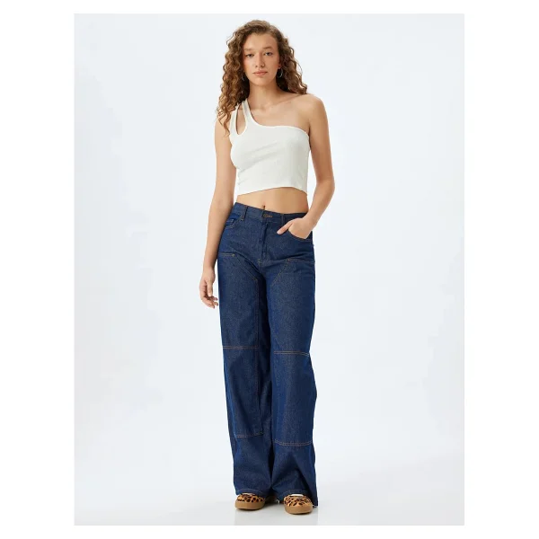 Koton Crop Atlet Tek Omuz Pencere Detaylı Kolsuz - Ekru - XS - Görsel 2