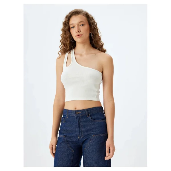 Koton Crop Atlet Tek Omuz Pencere Detaylı Kolsuz - Ekru - XS - Görsel 3