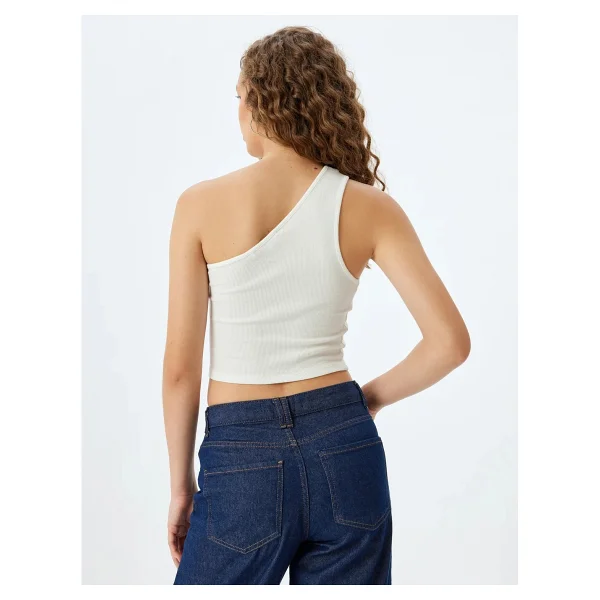 Koton Crop Atlet Tek Omuz Pencere Detaylı Kolsuz - Ekru - XS - Görsel 4