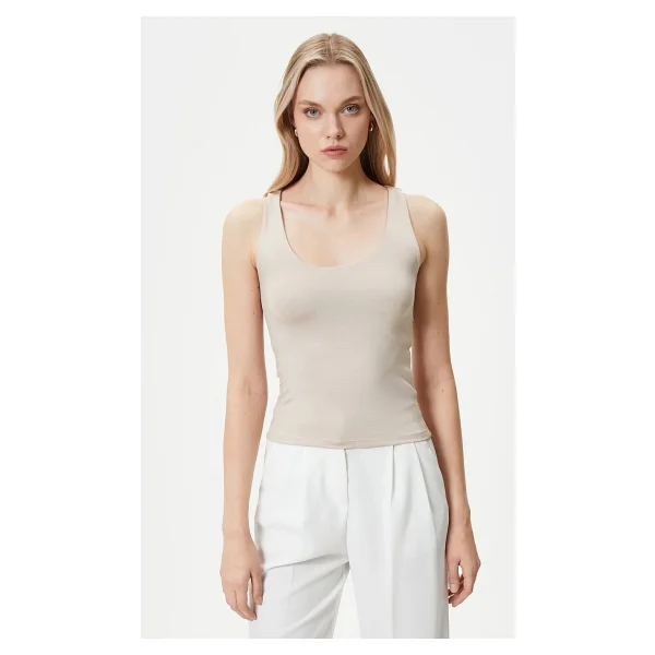 Koton Askılı Atlet Basic U Yaka Slim Fit - Ekru - Görsel 2
