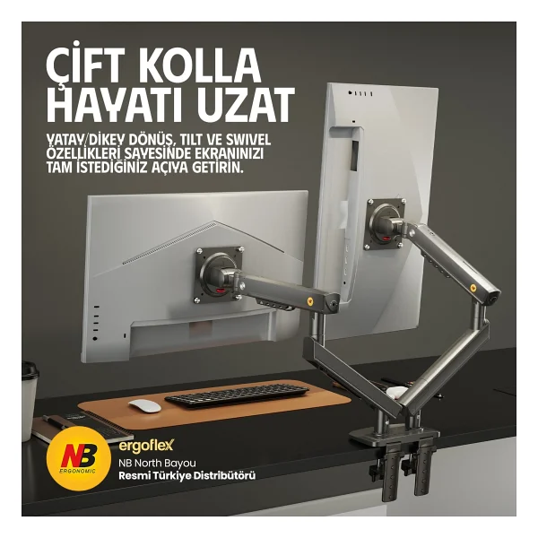 North Bayou A5c 17-32 İnç İki Kollu Amortisörlü Monitör Standı - Görsel 5