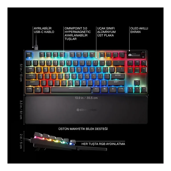 Steelseries Apex Pro Tkl Gen 3 RGB Omnipoint Switch Kablolu/Kablosuz Mekanik Oyuncu Klavyesi - Görsel 9