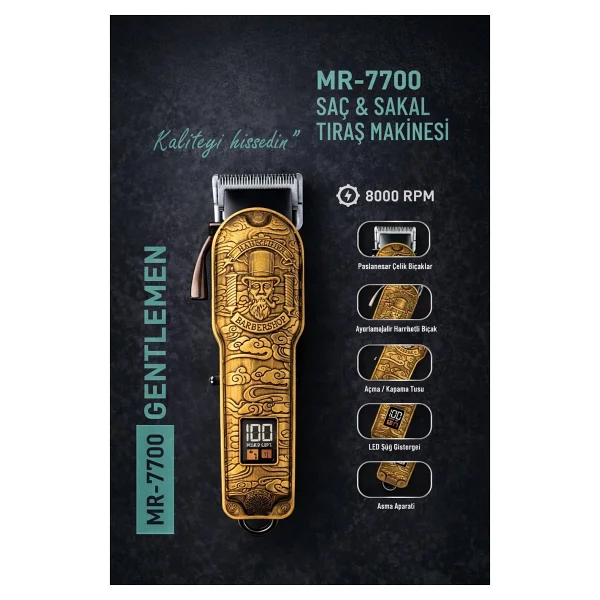 Jasper Jpr-7700 Gentlemen Gold Detaylı Profesyonel Tıraş Makinesi 8000 Rpm - Altın - Görsel 4