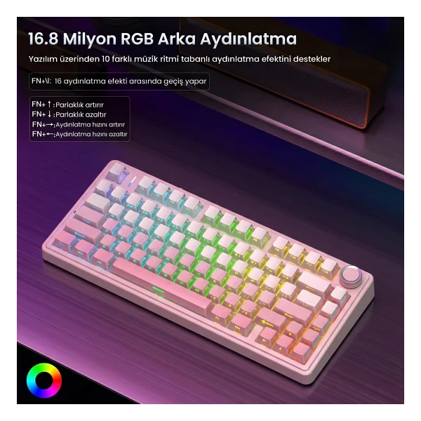 Aula F75 RGB %75 Tkl Cotton Candy Switch Kablolu/Kablosuz Mekanik Oyuncu Klavyesi - Görsel 5