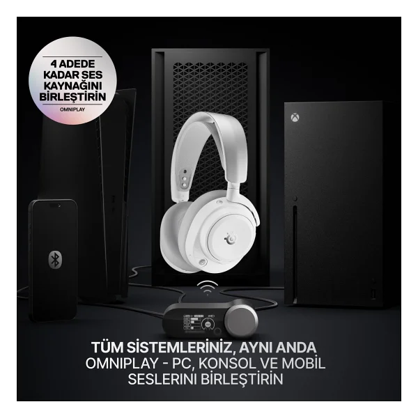 Steelseries Arctis Nova Pro Omni Beyaz 7.1 Type-C Kablolu/Kablosuz Kulak Üstü Oyuncu Kulaklığı - Görsel 3