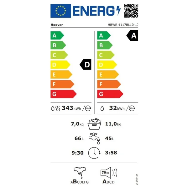 Hoover Hbwr 4117bl10-17 1400 Devir 11 / 7 Kg Kurutmalı Çamaşır Makinesi - Görsel 5