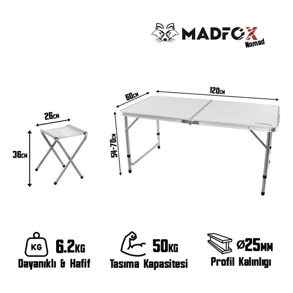 Madfox Nomad Duo 120x60 Cm 4 Kişilik Alüminyum Kamp Masa Sandalye Takımı - Görsel 5