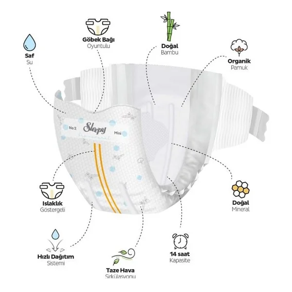 Sleepy Bio Natural Premium Plus Airbag Comfort 2 Numara Mini 68'li 4 Adet Bebek Bezi - Görsel 3