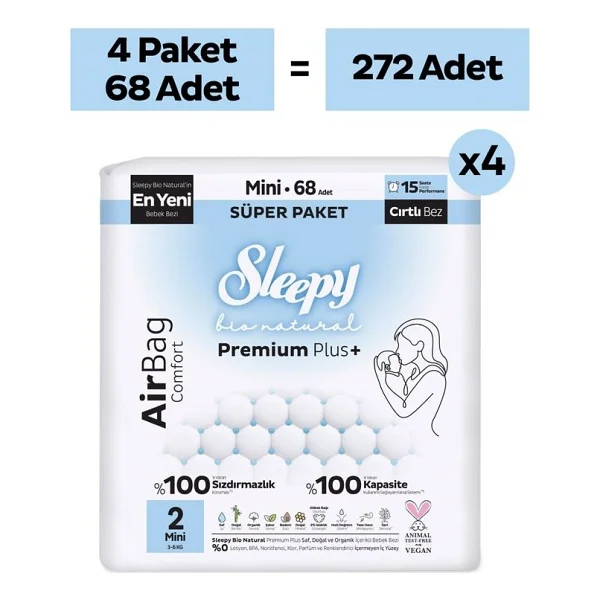 Sleepy Bio Natural Premium Plus Airbag Comfort 2 Numara Mini 68'li 4 Adet Bebek Bezi - Görsel 2