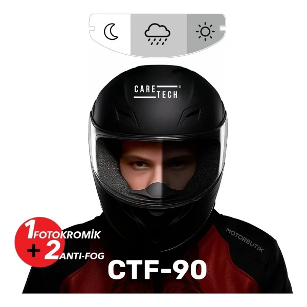 Caretech Buğu Önleyici Ctf-90 Motosiklet Kask Cam Fotokromik Film - Görsel 8