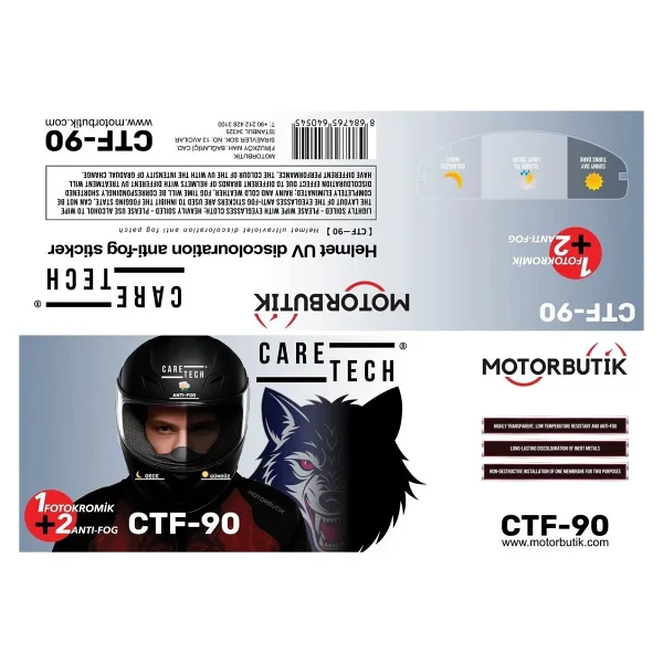 Caretech Buğu Önleyici Ctf-90 Motosiklet Kask Cam Fotokromik Film - Görsel 9