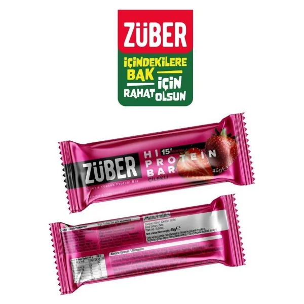Züber Çilekli Hi Protein Bar 45g X 12 Adet (15g Protein) - Görsel 5