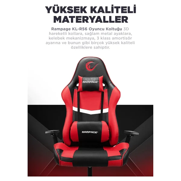 Rampage Kl-R56 3d Kol Oyuncu Koltuğu Kırmızı-Siyah - Görsel 10