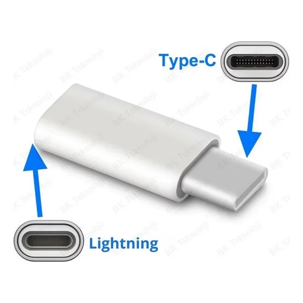 Bk Teknoloji Lightning Dişi USB Type-C Erkek Adaptör - Şarj Dönüştürücü (Data/Kulaklık Desteklemez) - Görsel 2