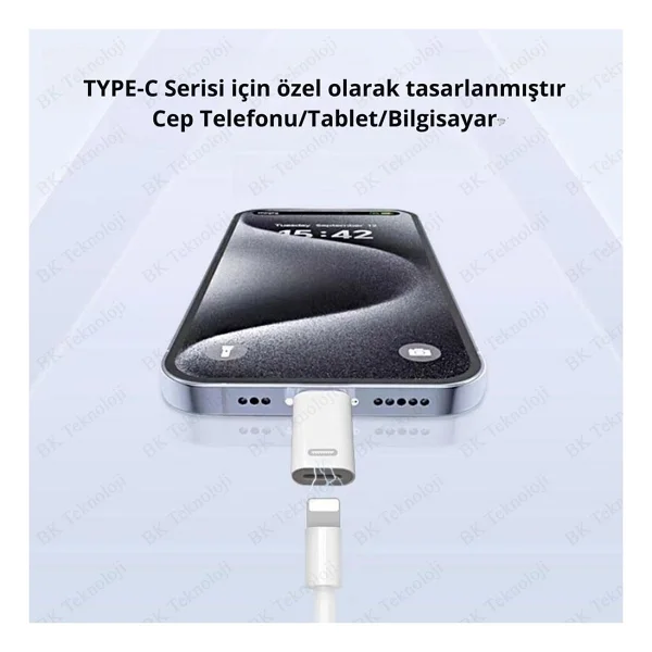 Bk Teknoloji Lightning Dişi USB Type-C Erkek Adaptör - Şarj Dönüştürücü (Data/Kulaklık Desteklemez) - Görsel 5