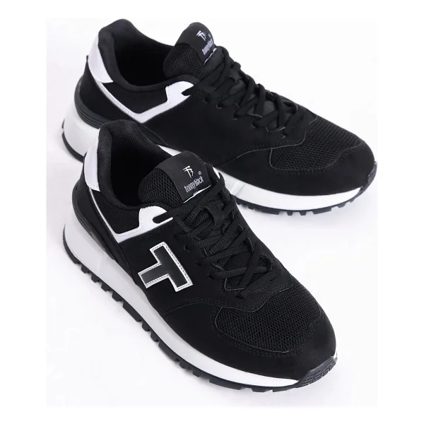 Tonny Black Unisex Siyah Beyaz Nefes Alabilen Kumaş Poli Taban Bağcıklı Spor Ayakkabı Düz Taban - 41 - Görsel 8
