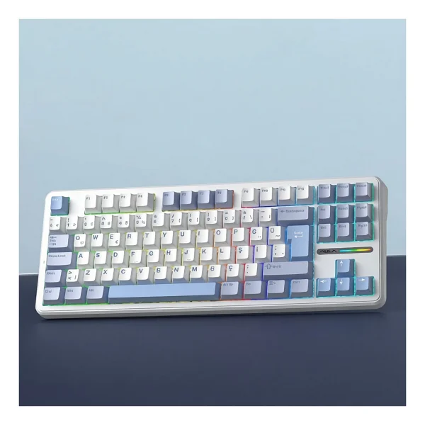 Aula F87 Pro Buz Mavisi RGB Tkl Graywood V4 Switch Kablolu/Kablosuz Mekanik Oyuncu Klavyesi - Görsel 2