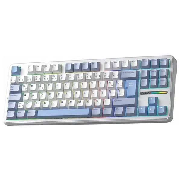Aula F87 Pro Buz Mavisi RGB Tkl Graywood V4 Switch Kablolu/Kablosuz Mekanik Oyuncu Klavyesi - Görsel 9
