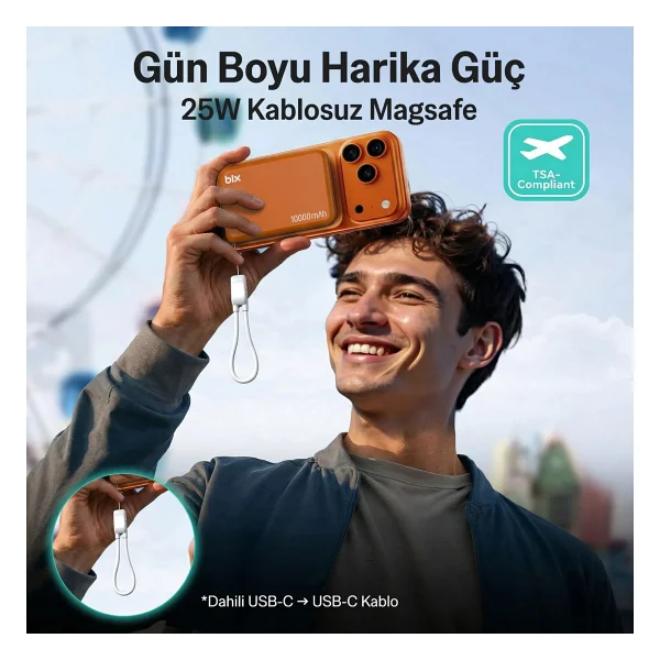 Bix Pb121 Siyah 10000 mAh Hızlı Şarj Magsafe Powerbank - Görsel 5