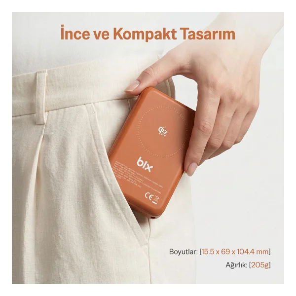 Bix Pb121 Bej 10000 mAh Hızlı Şarj Magsafe Powerbank - Görsel 5