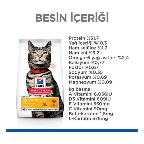 Hill's Science Plan Urinary Tavuklu 1.5 Kg Yetişkin Kedi Maması - Görsel 3