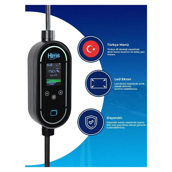 Hims Hctk-11-Ps-S 11 Kw 5 M Kablolu Elektrikli Araç Şarj İstasyonu - Görsel 2