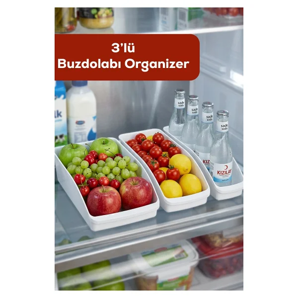 Porsima Org-49-P 3lü Çok Amaçlı Plastik Dolap Içi Düzenleyici Saklama Kutusu Organizer Sepet - Beyaz - Görsel 2