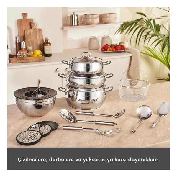 Karaca Karıştır-Pişir-Sakla 18 Parça Çelik Tencere Seti - Görsel 4
