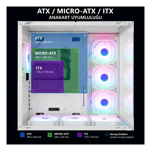 Rampage Arcturus RGB Fanlı Beyaz 750 W ATX Oyuncu Kasası - Görsel 5