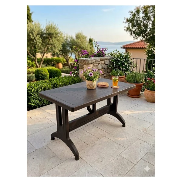Evko Mobilya Plastik 70x120 Masa, Plastik Masa, Bahçe Balkon Teras Masası, Kare Masa, Dış Mekan Masası - Acı Kahverengi - Görsel 7