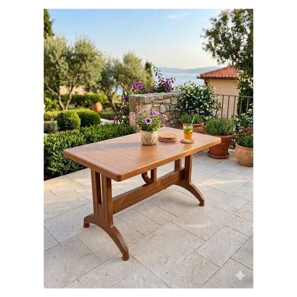 Evko Mobilya Plastik 70x120 Masa, Plastik Masa, Bahçe Balkon Teras Masası, Kare Masa, Dış Mekan Masası - Acı Kahverengi - Görsel 8