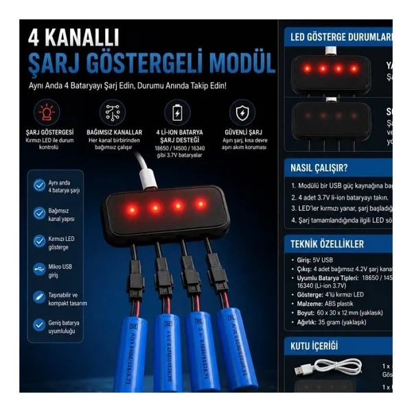 Powermaster Pm-29140 4'lü Lityum Pil Şarj Aleti - Görsel 4
