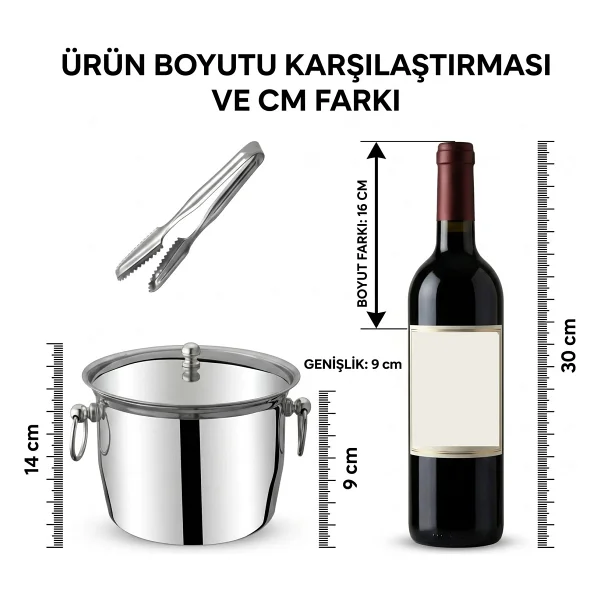 Buz Kovası 304 Paslanmaz Çelik Ve Buz Maşası Seti Buz Termosu 721563 - Görsel 4