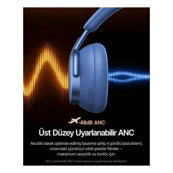 Baseus Inspire Xh1 ANC Mavi Kulak Üstü Bluetooth Kulaklık - Görsel 4