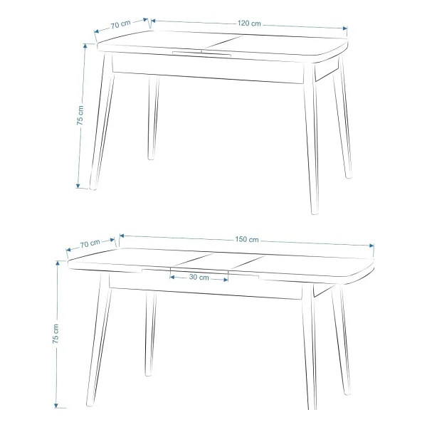 Vilinze Eames Sandalye Avanos Ahşap Mdf Açılır Mutfak Masası Takımı - 70x120+30 Cm - Beyaz - Nn - Görsel 6