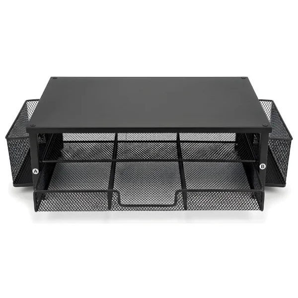 Temel Siyah Metal Mesh Monitör Yükseltici Stand Çekmeceli Kalemlikli Masaüstü Organizer 9210 - Görsel 9
