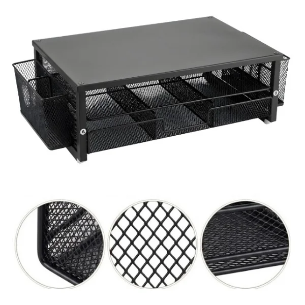 Temel Siyah Metal Mesh Monitör Yükseltici Stand Çekmeceli Kalemlikli Masaüstü Organizer 9210 - Görsel 5