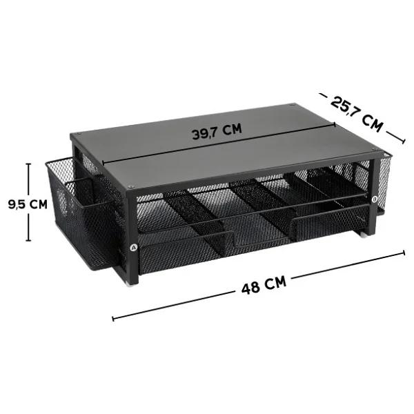 Temel Siyah Metal Mesh Monitör Yükseltici Stand Çekmeceli Kalemlikli Masaüstü Organizer 9210 - Görsel 7