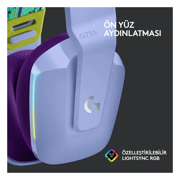 Logitech G733 Lightspeed Lila RGB 7.1 Kablosuz Kulak Üstü Oyuncu Kulaklığı - Görsel 4