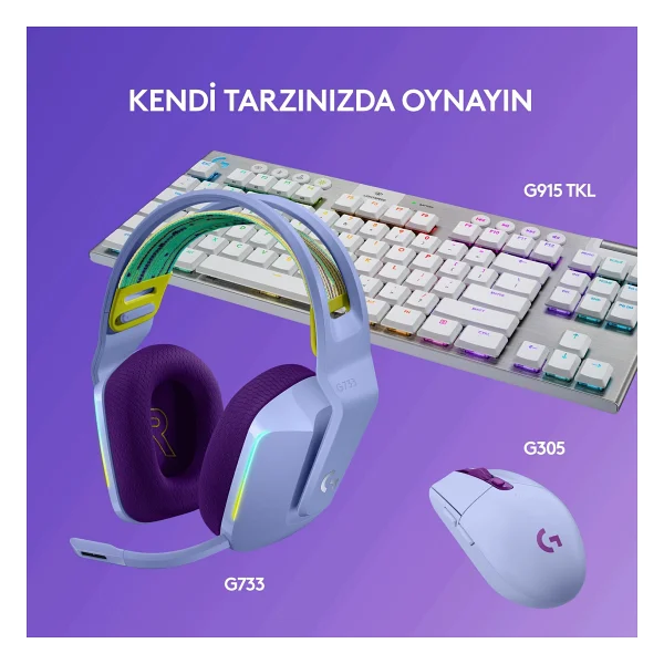 Logitech G733 Lightspeed Lila RGB 7.1 Kablosuz Kulak Üstü Oyuncu Kulaklığı - Görsel 7