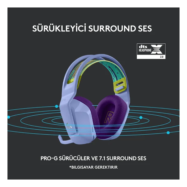 Logitech G733 Lightspeed Lila RGB 7.1 Kablosuz Kulak Üstü Oyuncu Kulaklığı - Görsel 9
