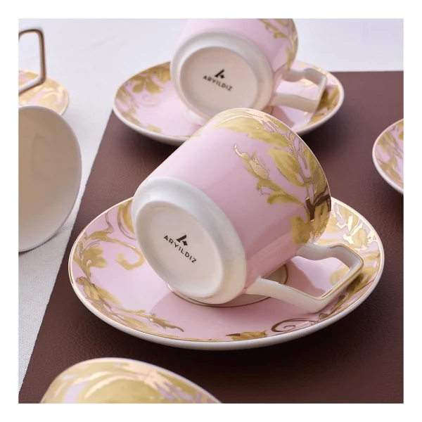 Aryıldız Peony Pembe 6 Kişilik Kahve Fincan Takımı - Görsel 4