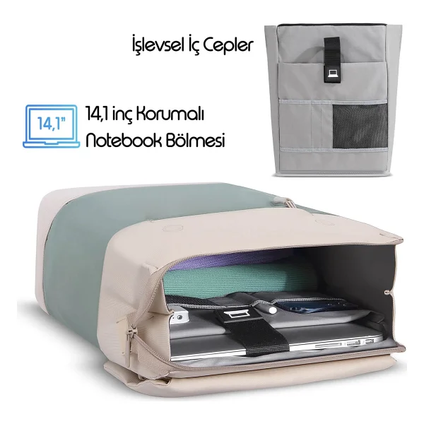 Mack Zen Eco Mce-1307 Bej Yeşil 14.1" Laptop Sırt Çantası - Görsel 3