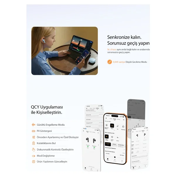 Qcy T13 Pro ANC TWS Kulak İçi Beyaz Bluetooth Kulaklık - Görsel 8