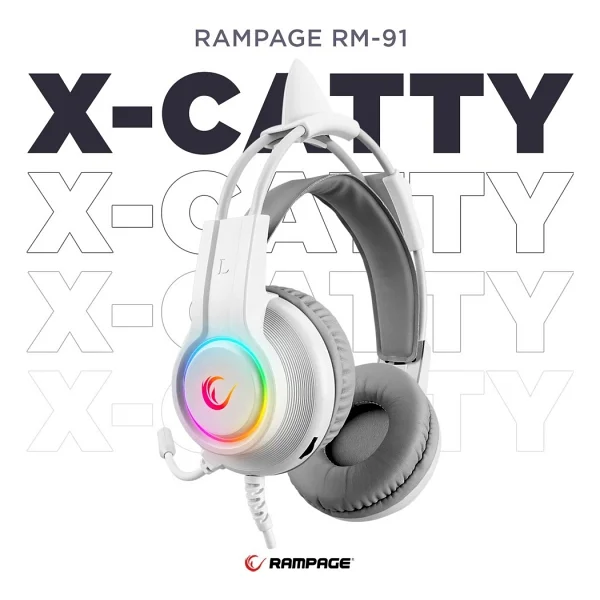 Rampage X-Catty RM-K91 Beyaz RGB 7.1 USB Kablolu Kulak Üstü Oyuncu Kulaklığı - Görsel 10
