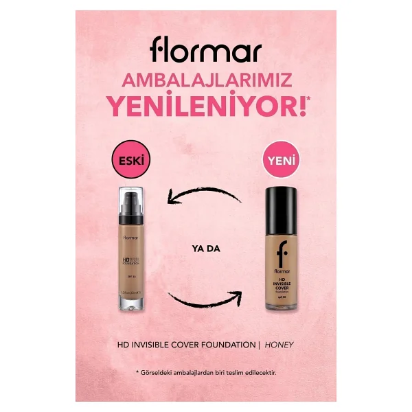 Flormar Invisible Cover HD Yarı Parlak Bitişli Spf 30 120 Honey 30 Ml Likit Fondöten - Görsel 3
